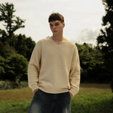 Retro Pattern V-Neck Knitwear - Ivory