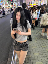 ヴィンテージウォッシングデニムショーツ＋トーキョークロップベーシックTシャツ