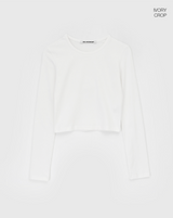 [B-BASIC] ベーシックコットンモーダル長袖Tシャツ - クロップ