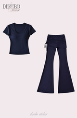 Liiv short-sleeve cap training shirring pants set (REGULAR PANTS)