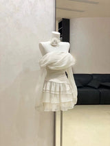 One-shoulder organza patchwork top