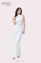 White Jane Scarf Unbalanced Blouse