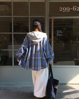[ORIGINAL] Plain Hooded Check Shirt