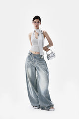 Summon Oak Pure Desire Basic Versatile Thin Short Streamer Slim Halter Backless Knitted Vest for Women