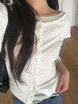 26SS★ [MADE] Lion Dot Round Three Quarter Sleeve T-Shirt Cardigan