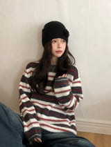 マルチボーダーウールヘアリールーズニット (2color)