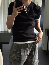 Texture henley neck half knit(4color)