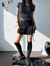 Hotcross Rivet Off-Shoulder Ribbed Crop T-Shirt 5color
