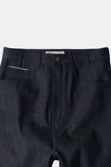 ナチュラルハイウェストバギーフィットデニムパンツ (Navy)