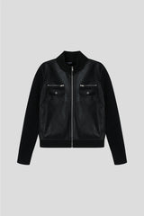 OR high neck knit leather jacket