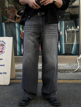 Dun paper washed wide denim