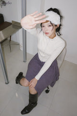 velvet line half-turtleneck zip-up slim top