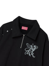 SNAP COLLAR SWEATSHIRT_SCALF SET (BLACK)