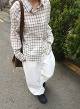 [unisex] レンシュボタンワイドコットンパンツ
