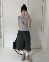 Rohe Eyelet Strap Unbalance Shoulder Tee