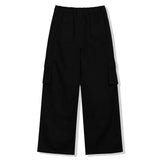 cargo drawstring wide cotton pants (black)