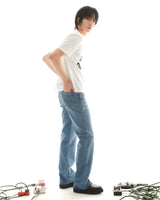 スタッドブーツカットデニムパンツ (LIGHT BLUE) メン