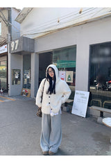 Formal oversized-fit hooded soft knit cardigan