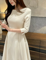 Deels Boat-Neck Puff Three Quarter Flare Long One Piece