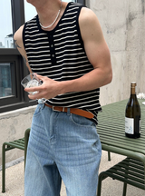 [S/S] Stripe henry neck sleeveless(3color)