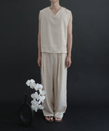 [DOJINOI] LINEN V-NECK VEST OATMEAL
