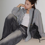 Shatle washed blue wide denim pants
