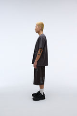 Sound wave artwork damage washing T-shirt (Charcoal)