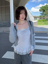 スリンフラワーフリルカーディガンスリーブレスセット