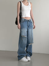 Folded Damage Denim Pants