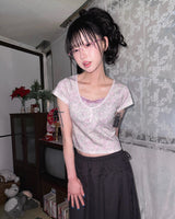(2color) Flower Lace Crop Short Sleeve Tee