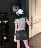 [BELLIDE MADE] ウォッシングデニムミニスカートウィズペチコート