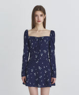 Ribbon square blouse (Navy)