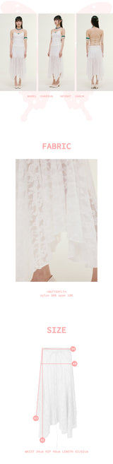 lace long skirt white butterfly