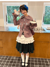 グリーンチェックギャザーミモレスカート
