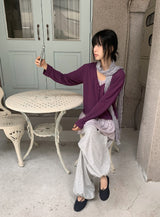 Genoc V-Neck Slim Fit Color Cardigan