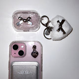 シルバーリボンairpodクリアハードケース (airpods ケース)