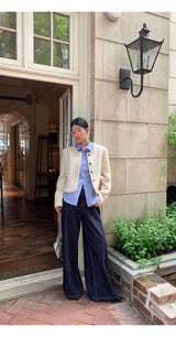 No Collar Round Tweed Loose Fit Jacket