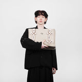 HIERARCHY STUDIOS ENE - Cream Metal Plate Stud Tote Bag