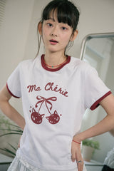 26SS★ チェリーキャッツクロップリンガー半袖Tシャツ