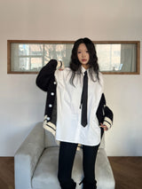 [UNISEX] 1970 バーシティカラーコンビネーション長袖オーバーフィットニットカーディガン (3 colors)