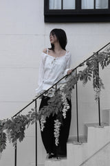 off-shoulder puff long blouse (2color)