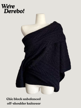 Chic black unbalanced off-shoulder knitwear