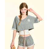 [GirlyFancyClub] Sweet and spicy sporty lazy grey high-waisted cropped T-shirt