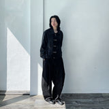シームサイドジオメトリックパネルカーブトラウザー