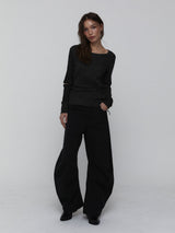Slit Sleeve Top_Charcoal