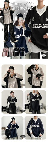 ベロストリングウィンドブレーカーVネックTシャツ