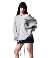 91 CREST PIERCING ONE-SHOULDER SWEATSHIRT MELANGE GRAY
