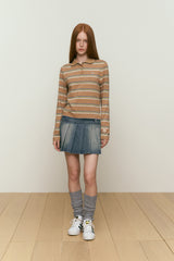 LOW-WAIST UNBLUELNCE DENIM PLEATS MINI SKIRT [BLUE]