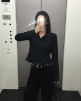 ツイーティー フリルカラー ポルカドットロングスリーブTシャツ