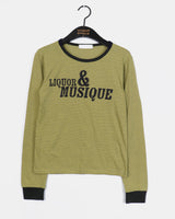 Penkey Stripe Lettering Semi-Cropped Long-Sleeved T-Shirt